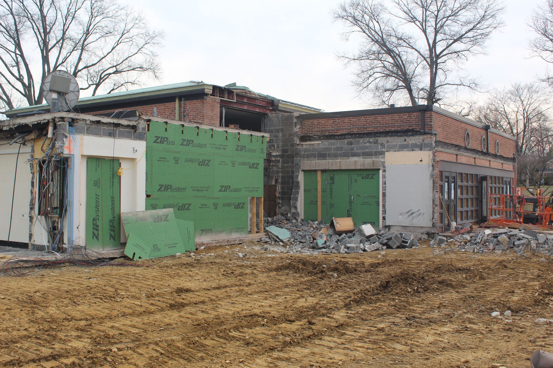 Demolition of entrance to make way for new section. 