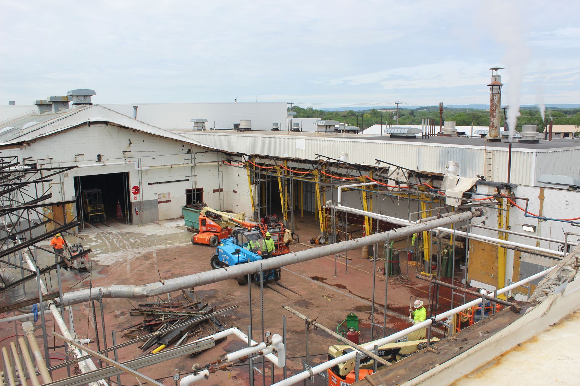 The roof supports have been removed without disruption to the pipes below. 