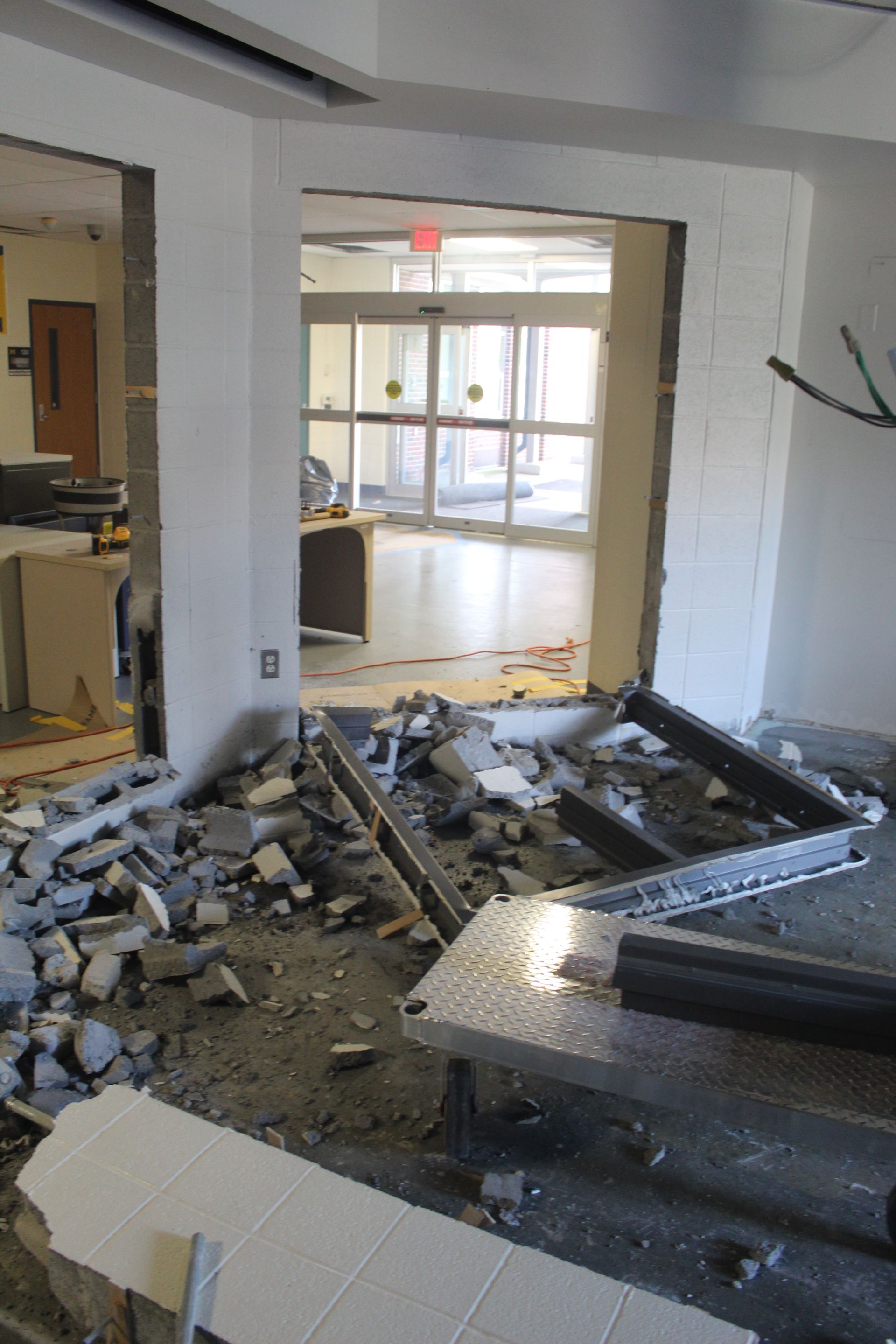 The window and infill are removed.