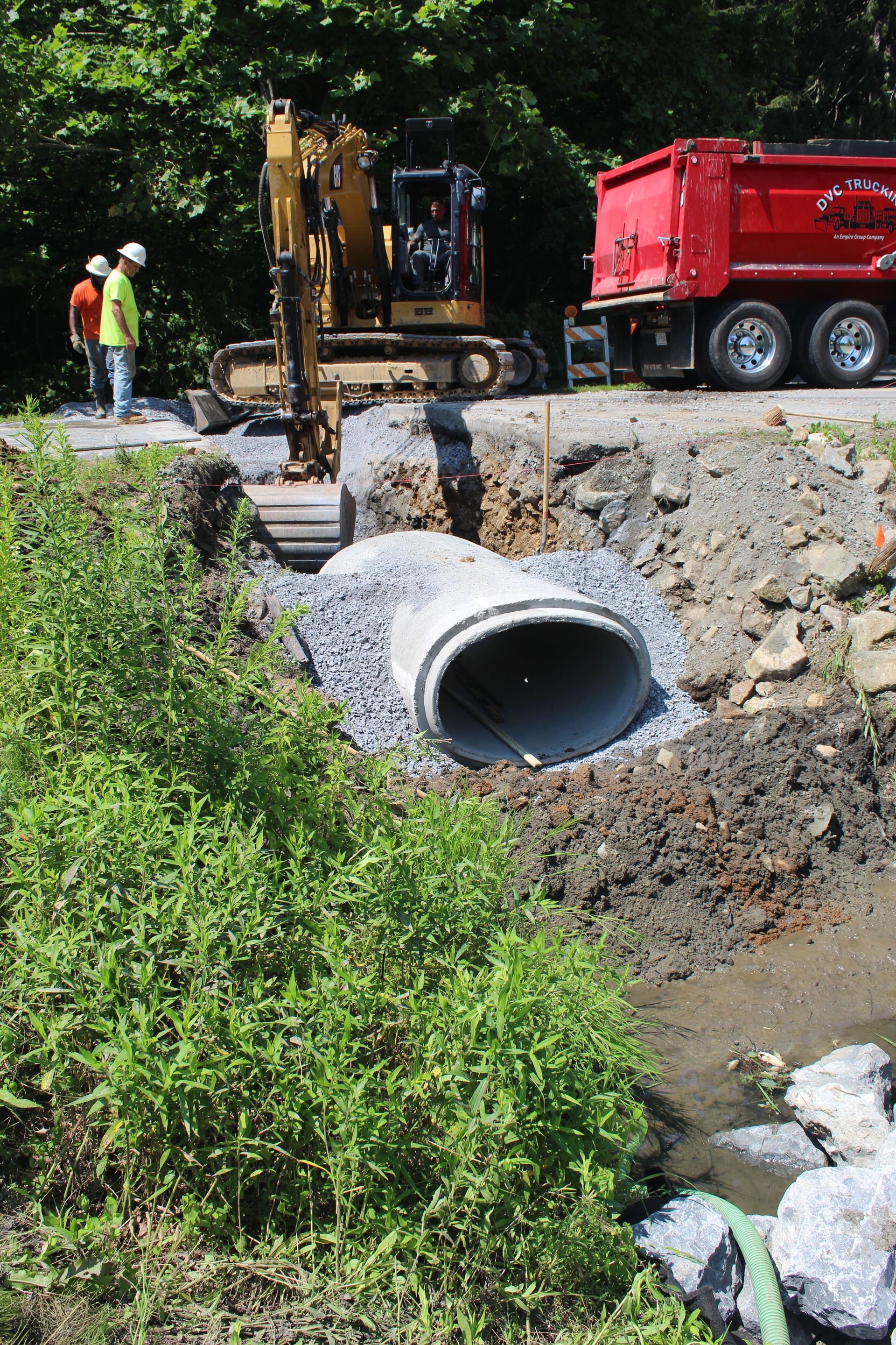 The first concrete pipe is in place.