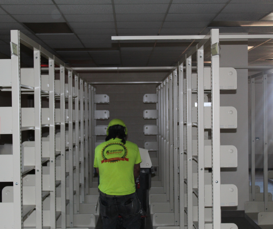 Removal of shelving and furniture at Gingrich Library.