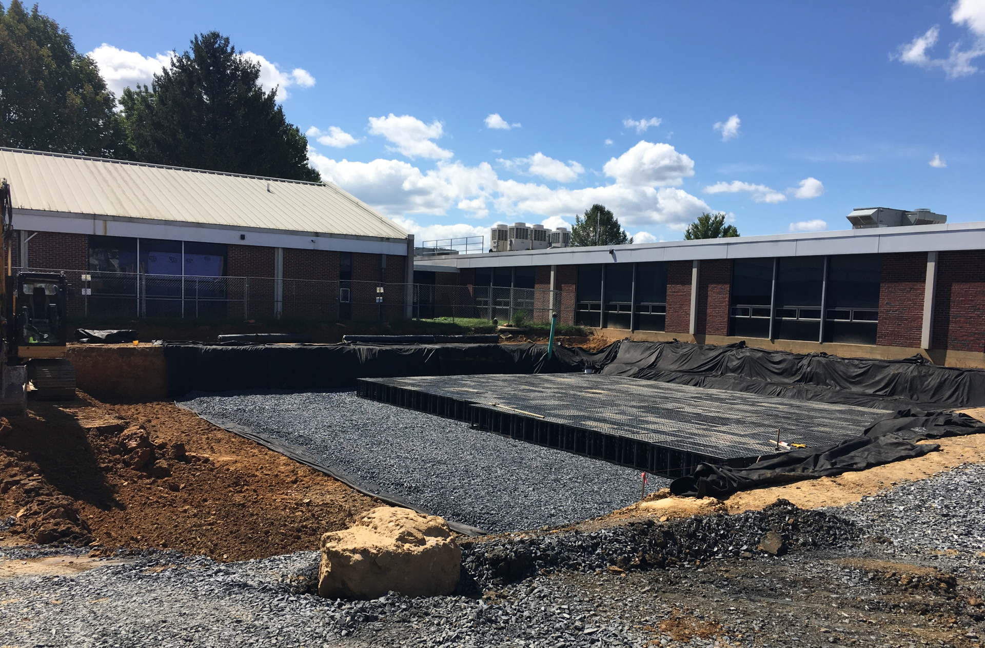Making progress installing the detention basin!