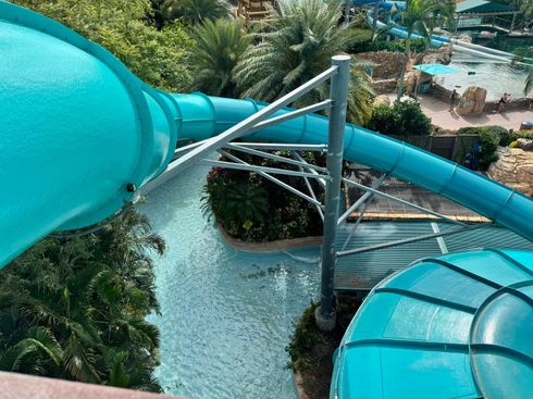 Newly installed fiberglass waterslide at Florida resort