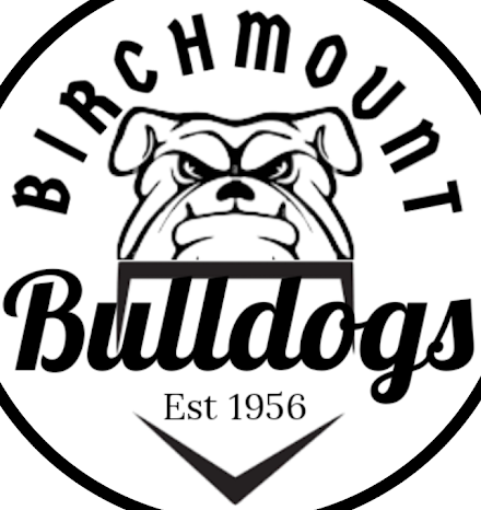 Black-and-white circular logo featuring an angry bulldog mascot over the text