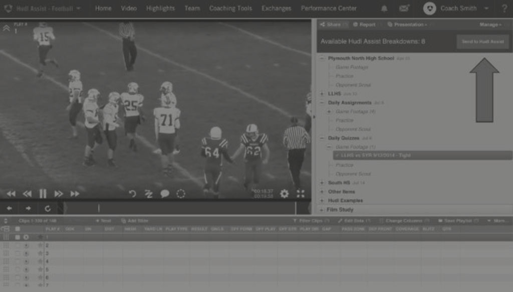 Football game video paused on players near the line of scrimmage, with editing controls visible on screen.
