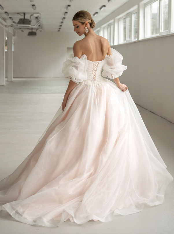 Diane Legrand 8117 Wedding dress in Ivory soft pink detachable sleeves 