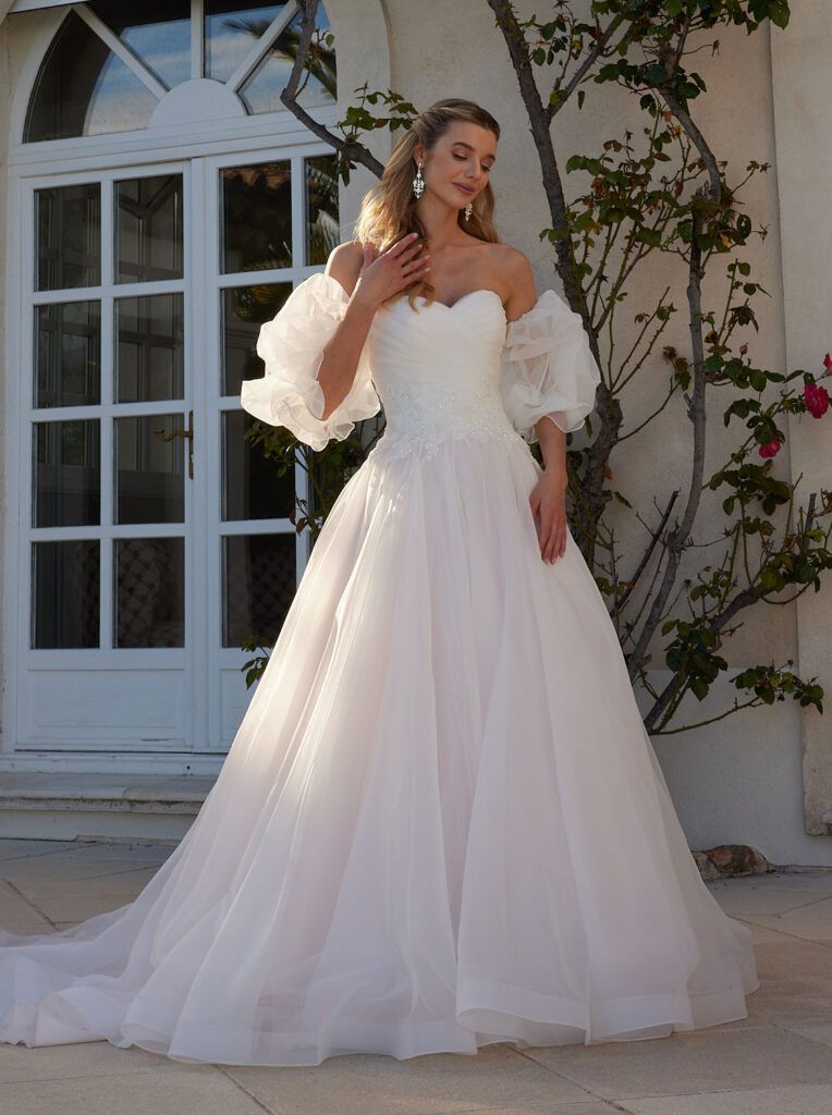 Diane Legrand 8117 Wedding dress in Ivory soft pink detachable sleeves 