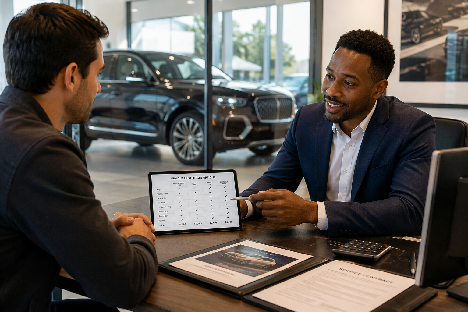 Customer reviewing extended car warranty options
