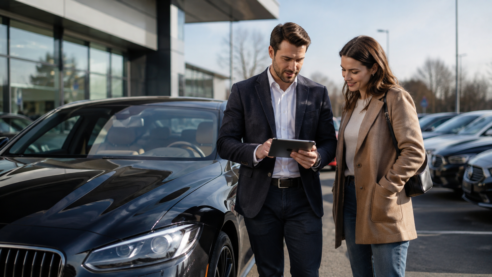 Buyer reviewing used car warranty options