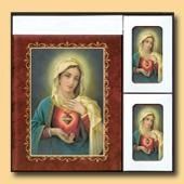 Framed religious icon of Mary holding a heart, shown as a large print with two smaller duplicates beside it