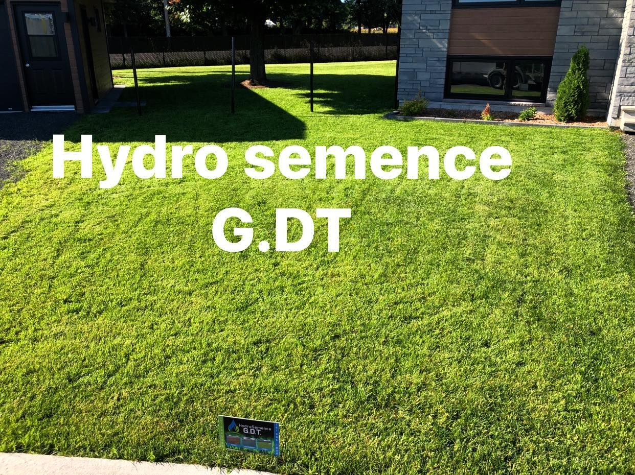 pelouse verte avec écrit Hydro semence