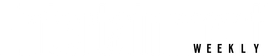 The word weekly is written in black on a white background.