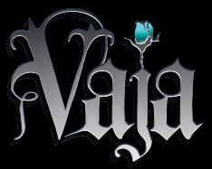 A black and silver logo with a blue rose on a black background.