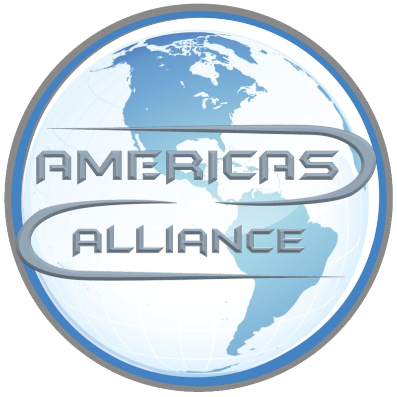 A logo for the americas alliance with a globe in the center
