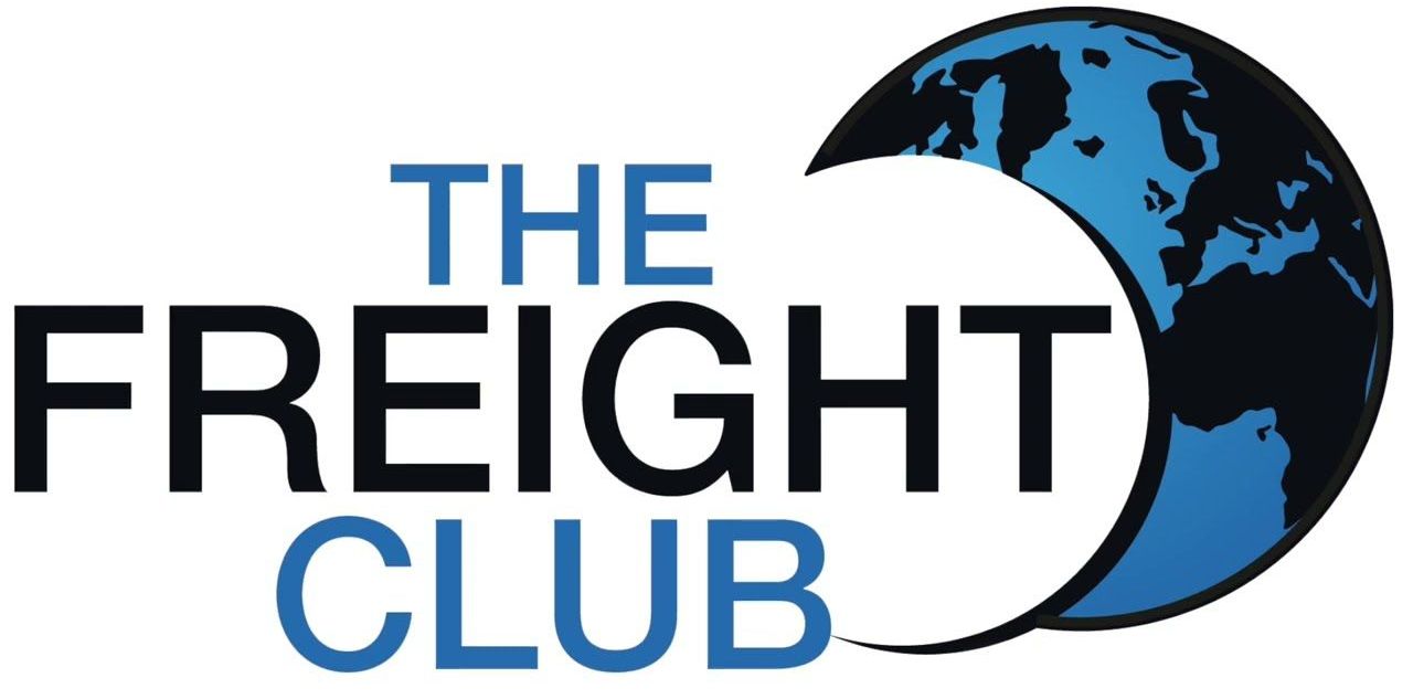 A logo for the freight club with a globe in the middle.