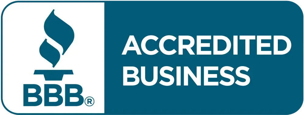 BBB Accredited Business logo, a torch icon with 