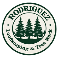 Rodriguez Landscaping & Tree Work logo with evergreen trees in a green circular seal