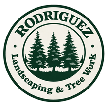 Rodriguez Landscaping & Tree Work logo with green trees and circular text