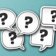 Speech bubbles with question marks on a teal background