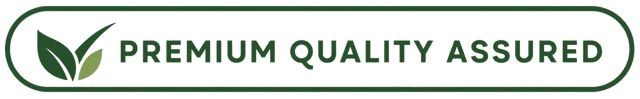 Green “Premium Quality Assured” badge with leaf icon inside an oval border