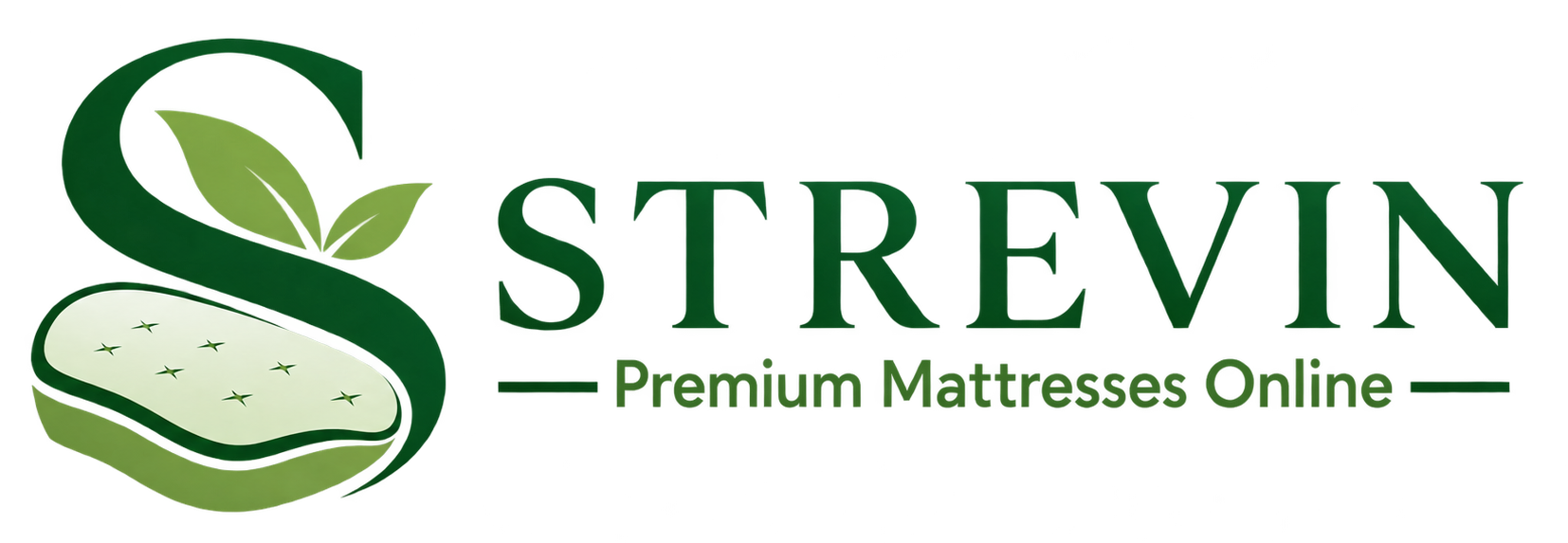 Strevin logo with green stylized S and “Premium Mattresses Online” tagline