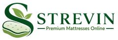 Strevin logo with green stylized S and “Premium Mattresses Online” tagline