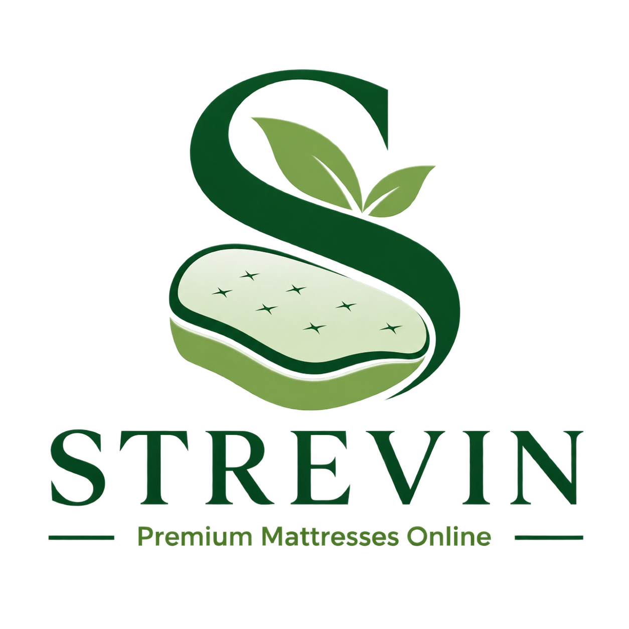 Strevin logo with green mattress and leaf icon, “Premium Mattresses Online” text