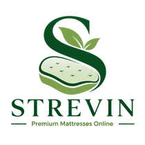 Strevin logo with green mattress and leaf icon, “Premium Mattresses Online” text