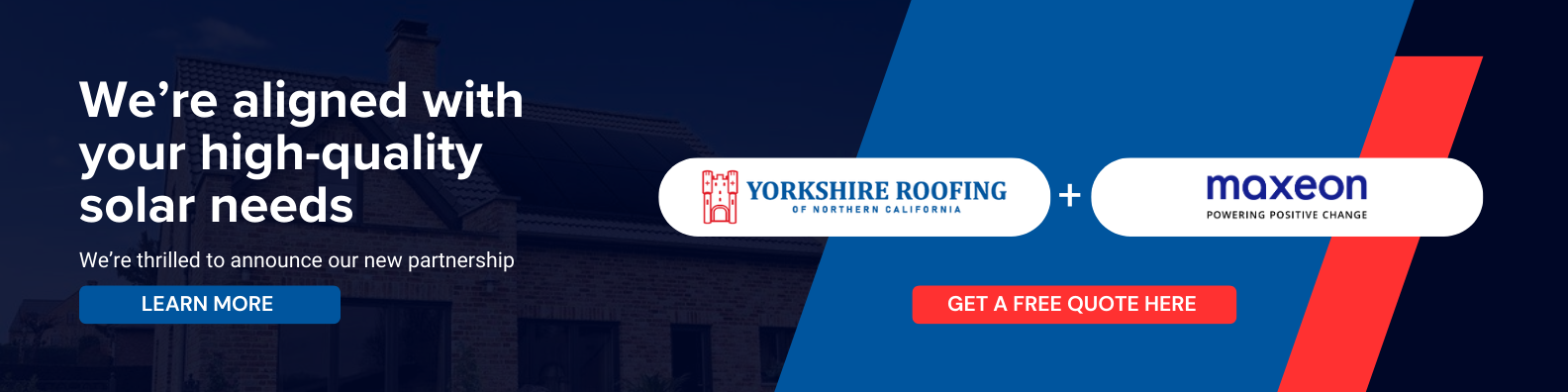 Blue solar energy banner with logos and a red call-to-action button.