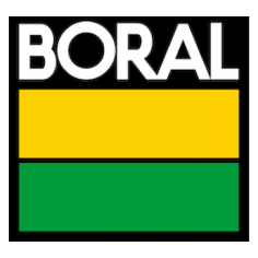 Boral logo with white text on black above yellow and green stripes