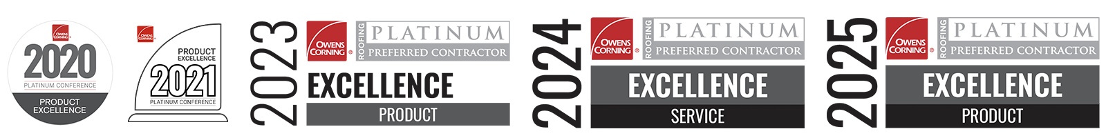 Four award badges for 2020, 2023, 2024, and 2025, each marked “Excellence” and “Best in…”