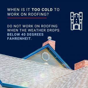 Roofing safety graphic: do not work on roofs when temperatures drop below 40°F.