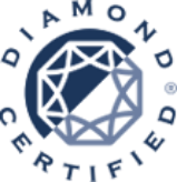 Diamond Certified logo with a dark blue diamond icon and circular text on a white background