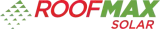 RoofMax Solar logo with red text and green geometric roof icon on white background