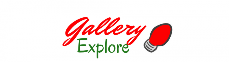 Gallery Explore logo with red script text and a red magnifying glass icon