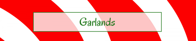 Green “Gardens” text on a light pink box over a red and white striped background