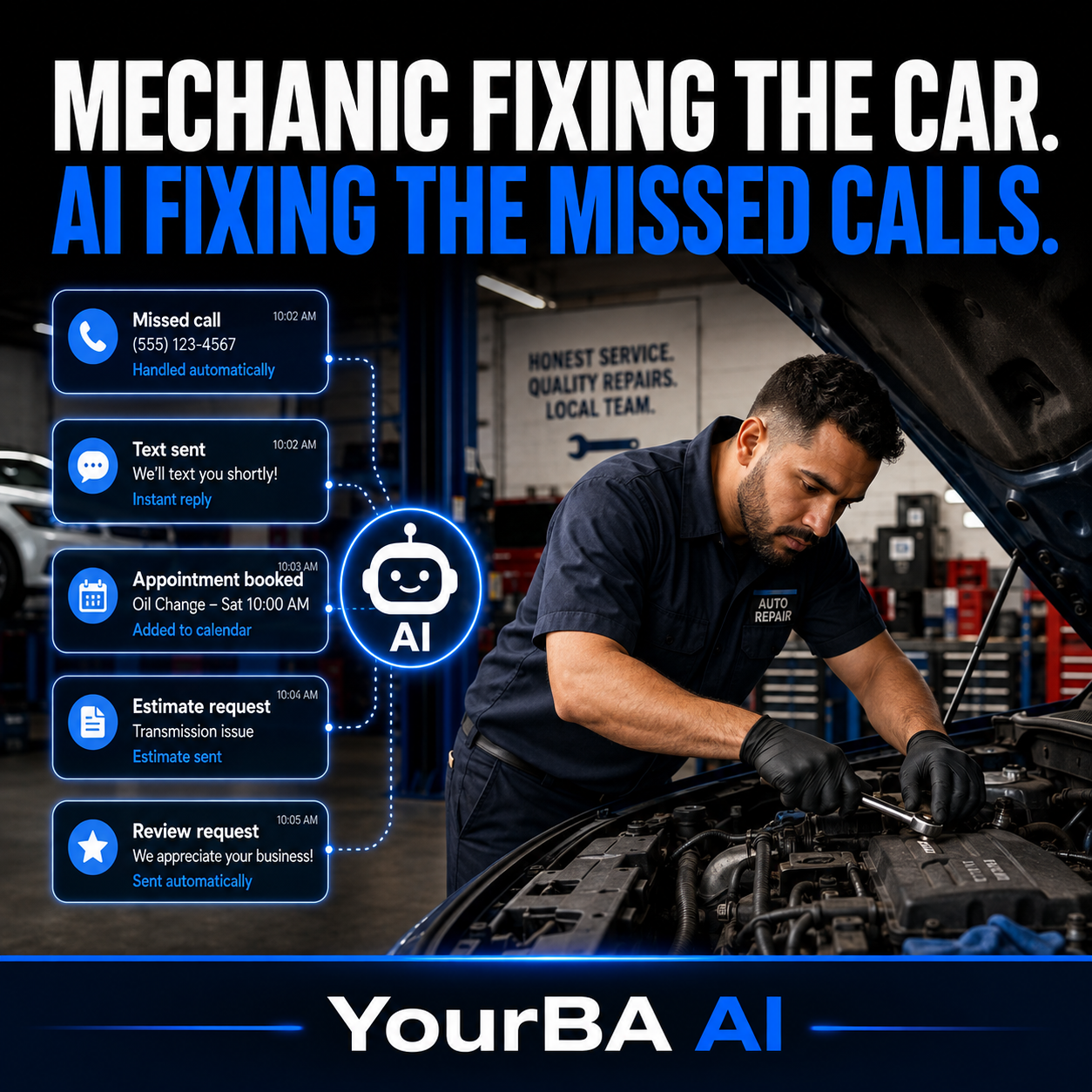 YourBA auto repair visual with a mechanic at work