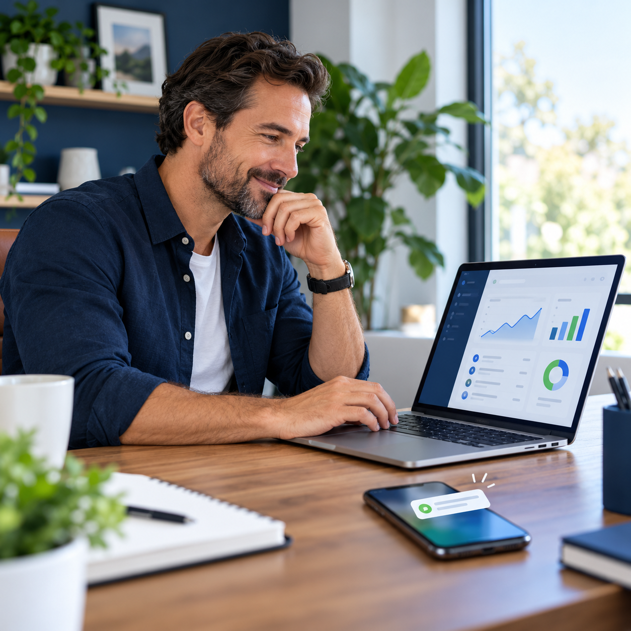 YourBA visual of a local business owner reviewing inquiries