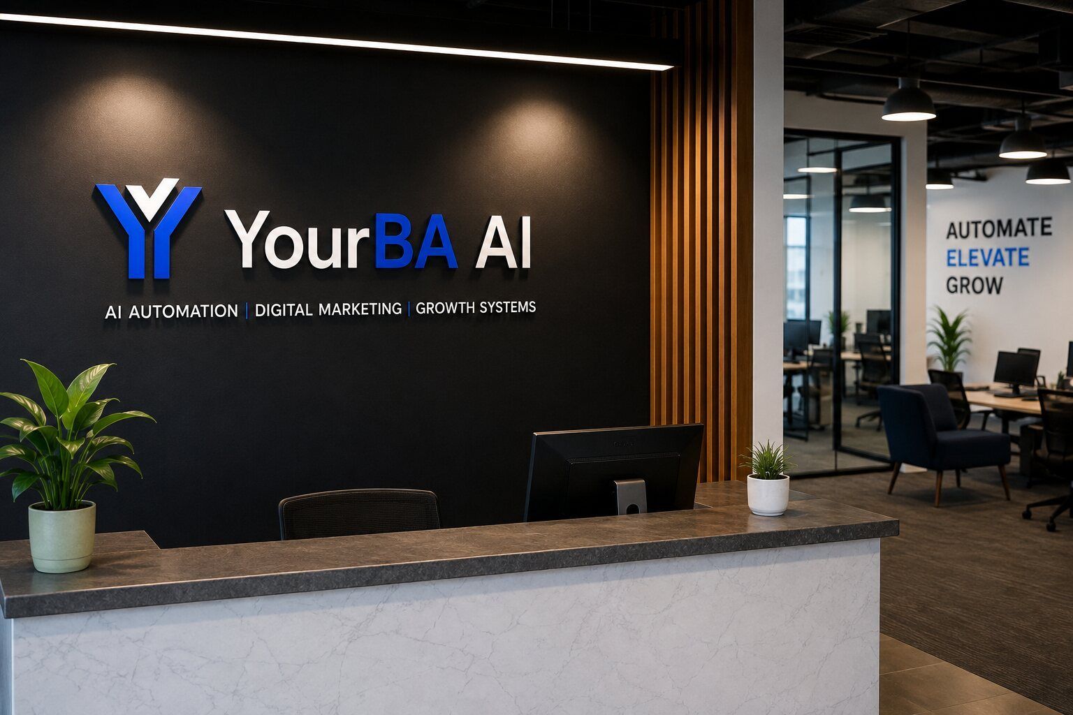 YourBA AI office and brand wall