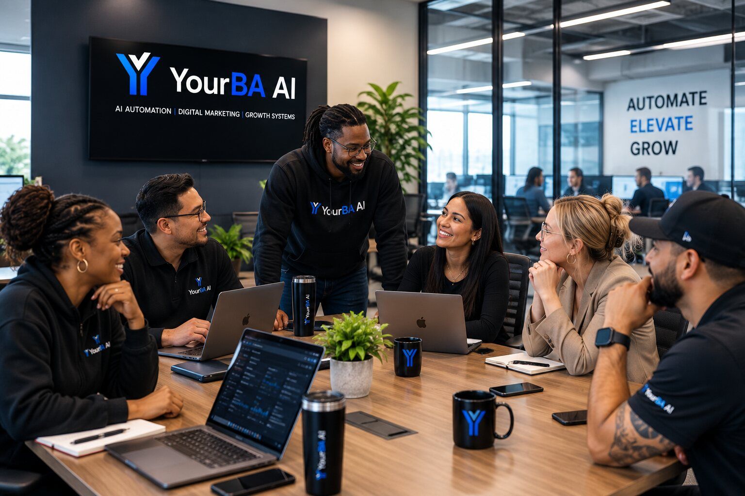 YourBA AI team collaborating on business automation and growth strategy