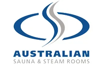 Australian Sauna & Steam Rooms logo with blue and gray abstract wave design