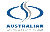 Australian Sauna & Steam Rooms logo with blue and gray abstract wave design