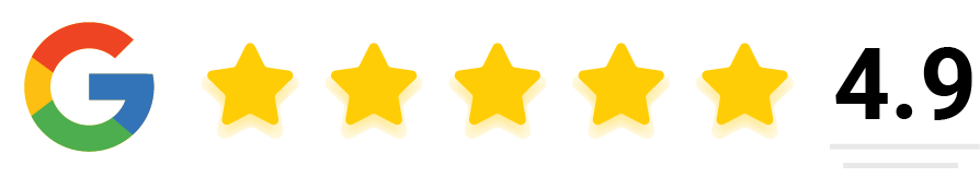 Google logo with five yellow stars and a 4.9 rating