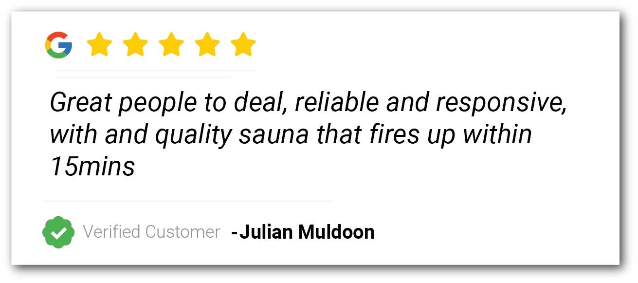 Google review card with five gold stars and text praising Julian Muldoon; verified customer badge