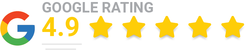 Google rating 4.9 with five yellow stars and the Google logo
