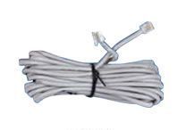 Coiled white cable tied with a black twist tie, with two connector ends visible