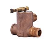 Rusty metal valve with a brass threaded pipe fitting and small lever handle