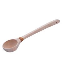 Wooden ladle with a long handle, isolated on a white background