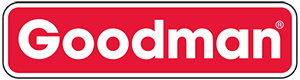 Goodman logo in white on a red rounded rectangle