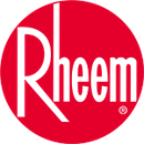 Rheem logo in white text inside a red circle